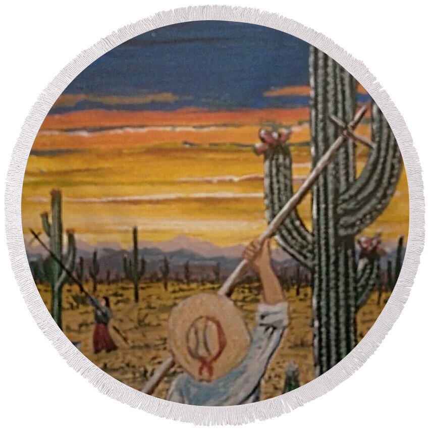  Round Beach Towel featuring the painting Harvesting by James RODERICK