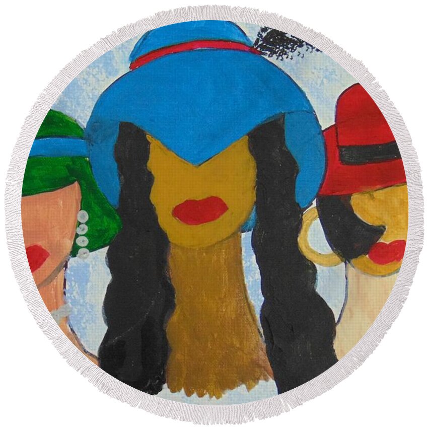 Women Round Beach Towel featuring the painting Hats by Saundra Johnson