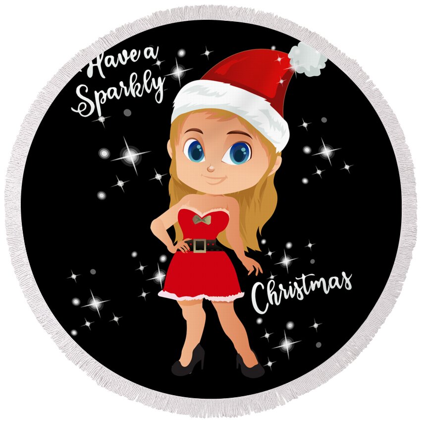 Christmas 2023 Round Beach Towel featuring the digital art Have a Sparkly Christmas Girls by Flippin Sweet Gear