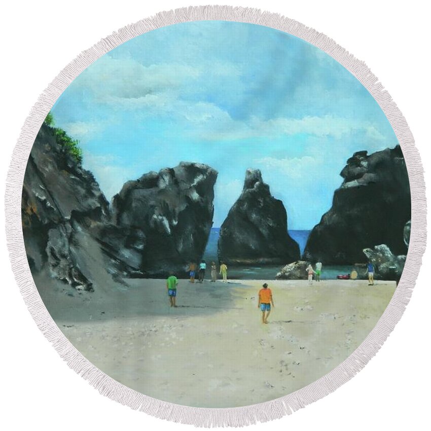 Jamaica Landscape Round Beach Towel featuring the painting Having Vitamin Sea by Kenneth Harris