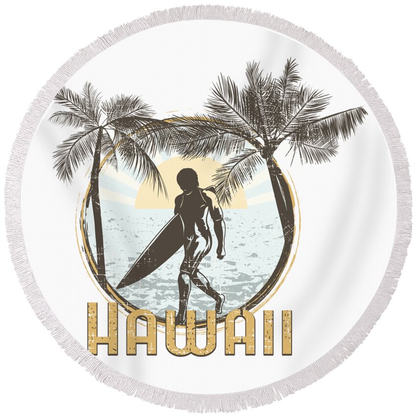 Beach Round Beach Towel featuring the digital art Hawaii Surfer on Beach by Jacob Zelazny