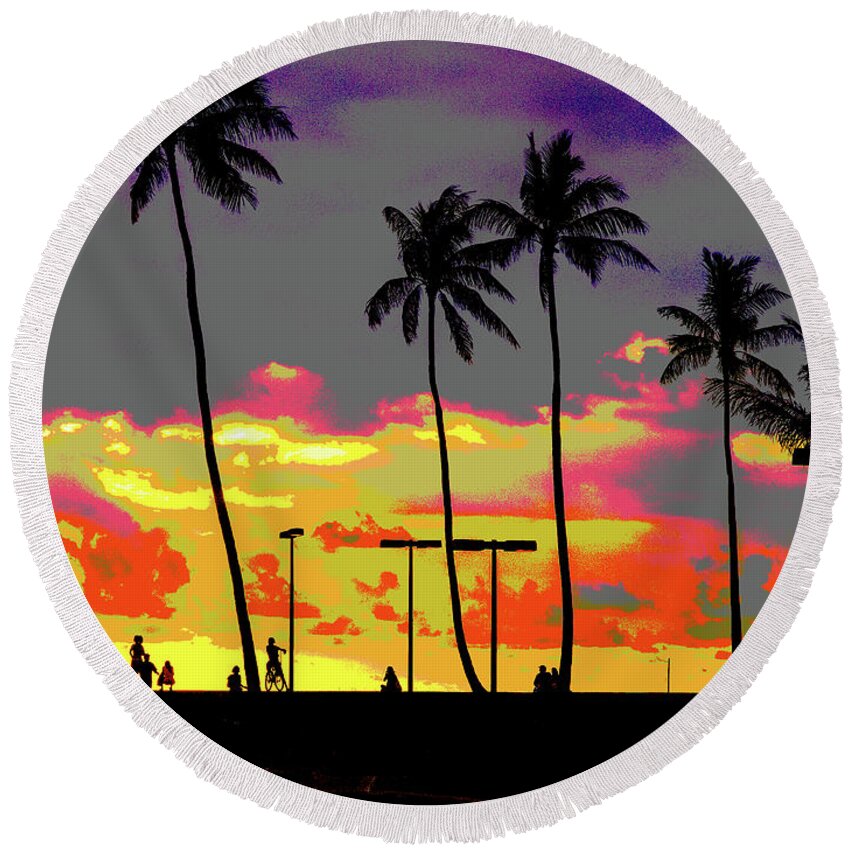 Hawaii Round Beach Towel featuring the digital art Hawaiian Silhouettes Enhanced by David Desautel