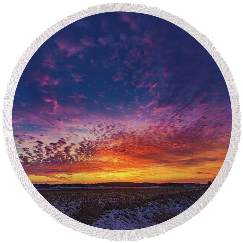  Round Beach Towel featuring the photograph Hawkeye WMA Sunset 12-19-20 by Paul Brooks