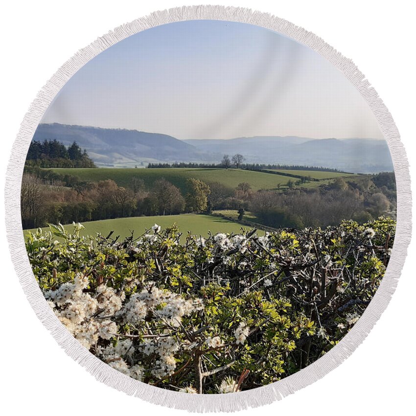 Countryside Round Beach Towel featuring the photograph Hawthorn and Hills by Gemma Reece-Holloway