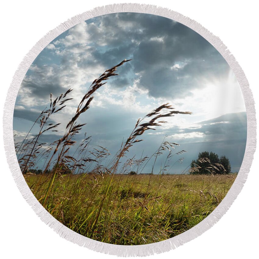 Hay Round Beach Towel featuring the photograph Hay Field In The Summer by Phil And Karen Rispin