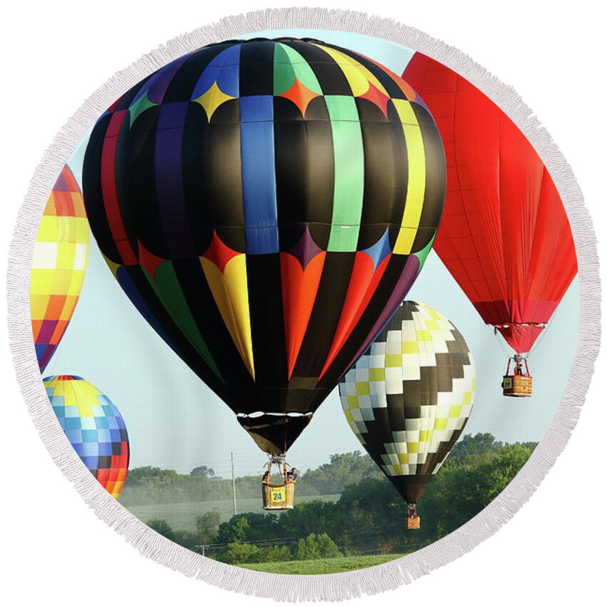 Balloon Round Beach Towel featuring the photograph Hazy Morning Ride by Lens Art Photography By Larry Trager