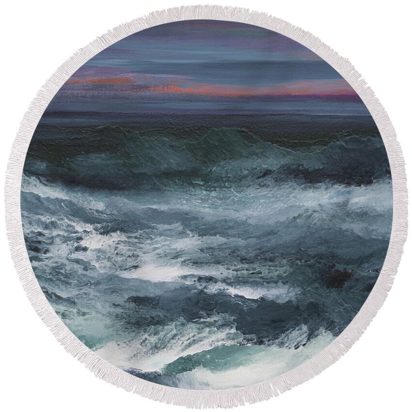 Water Round Beach Towel featuring the painting He Stilled the Storm by Linda Bailey