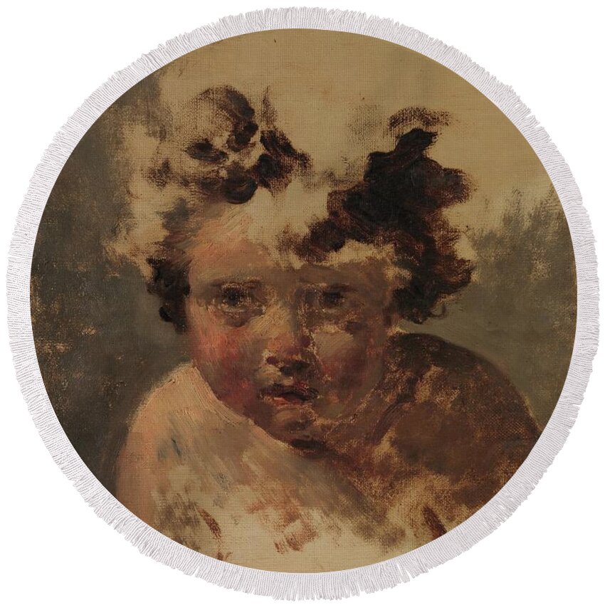 Old Round Beach Towel featuring the painting Head of a Child Jacques Louis David by MotionAge Designs