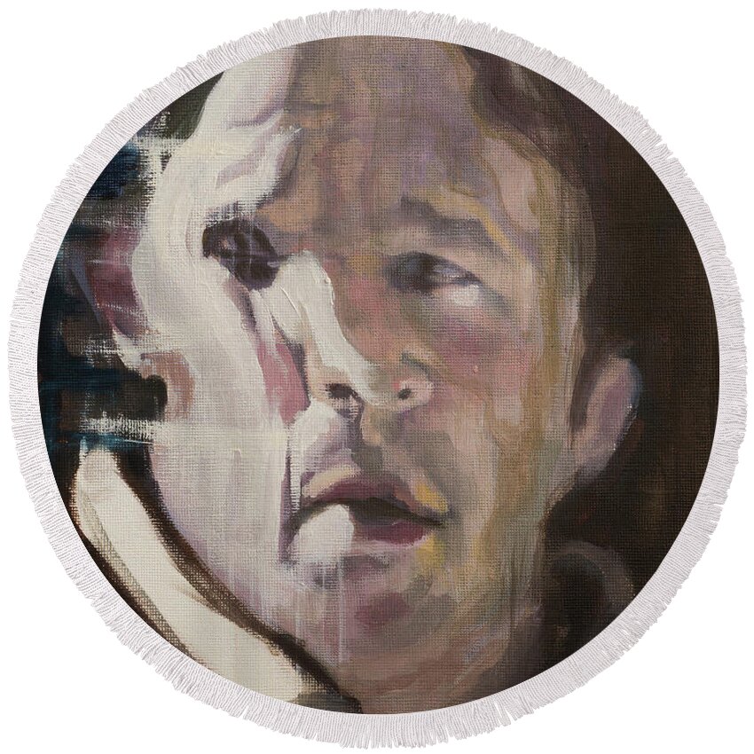 #portrait Round Beach Towel featuring the painting Head Study 35 by Veronica Huacuja