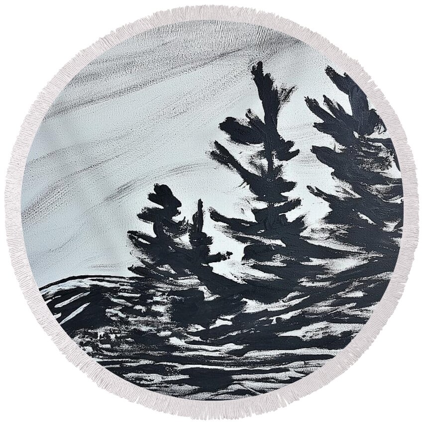 Landscape Round Beach Towel featuring the painting Heading there by Petra Burgmann