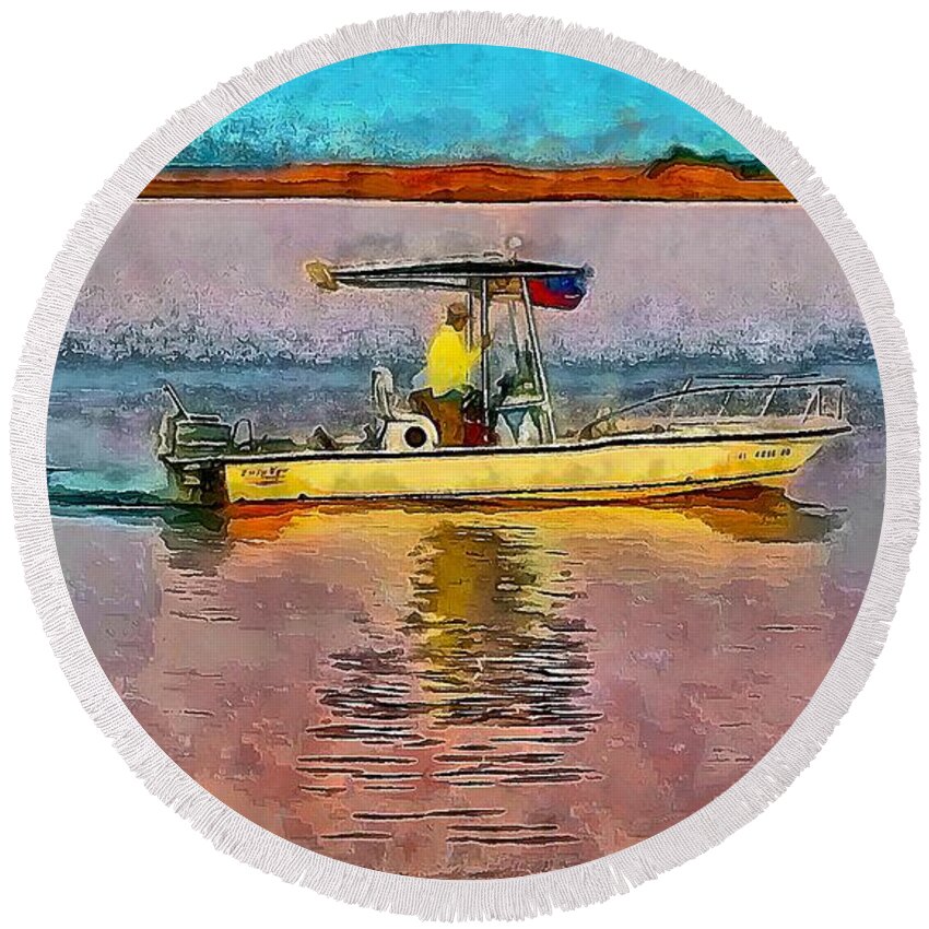 Boat Round Beach Towel featuring the photograph Heading up the Intracoastal in Appalachicola by Sea Change Vibes