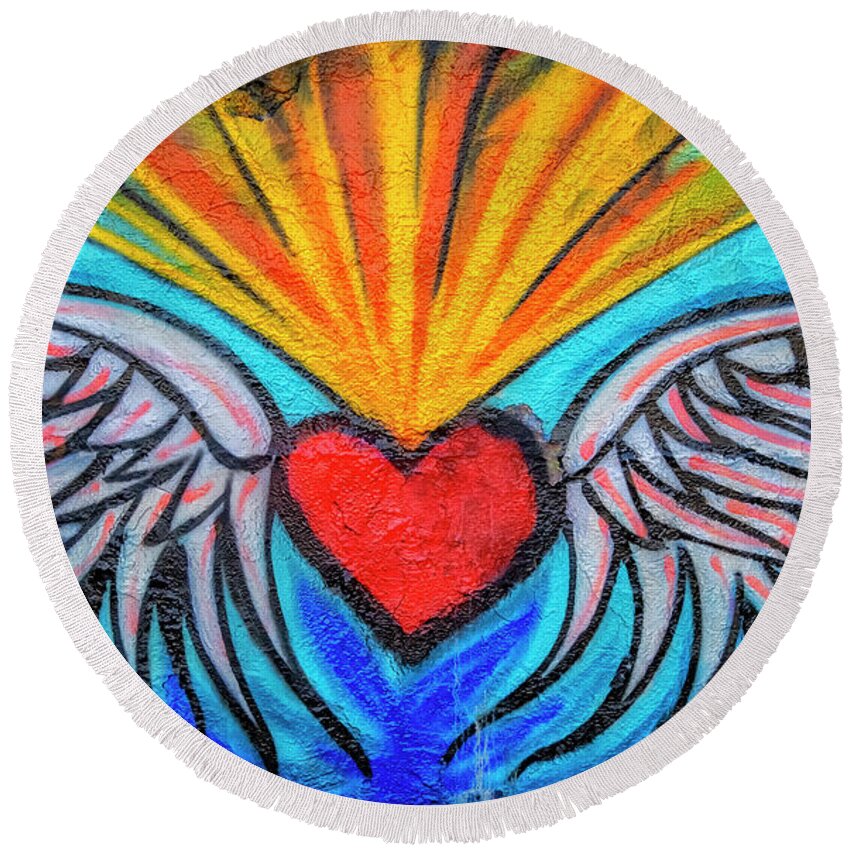 Tom Singleton Photography Round Beach Towel featuring the photograph Heart And Feathers by Tom Singleton