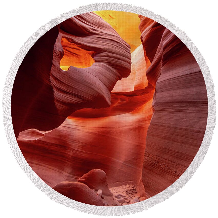 Antelope Canyon Round Beach Towel featuring the photograph Heart of Antelope Canyon by Wesley Aston