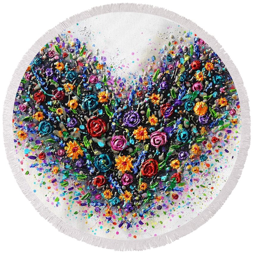 Heart Round Beach Towel featuring the painting Heart of Hope by Amanda Dagg