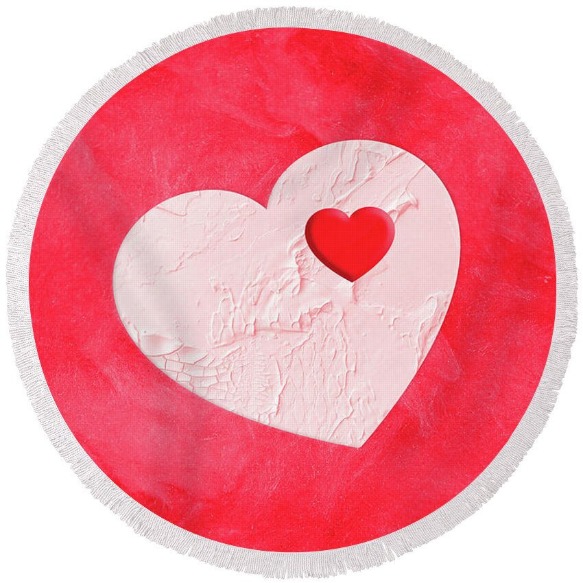 Heart Round Beach Towel featuring the mixed media Heart of My Heart by Moira Law