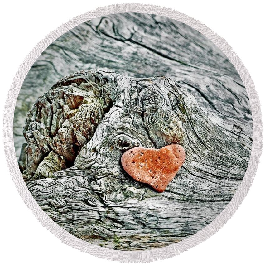 Rock Round Beach Towel featuring the photograph Heart Shaped Rock by Sarah Lilja