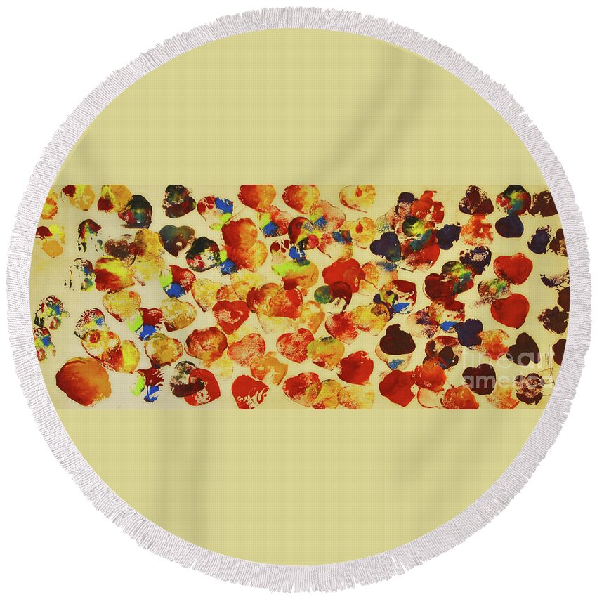 Hearts Round Beach Towel featuring the painting Hearts of Love by George D Gordon III