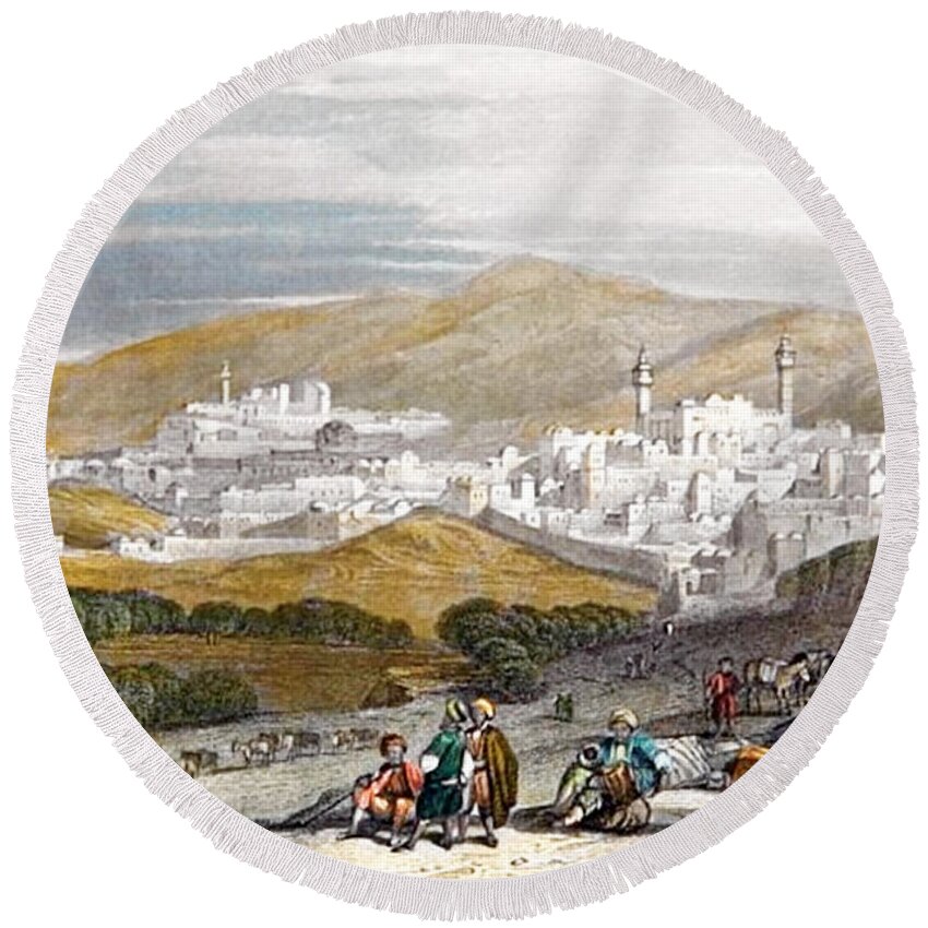 Hebron Round Beach Towel featuring the photograph Hebron City in 1835 by Munir Alawi