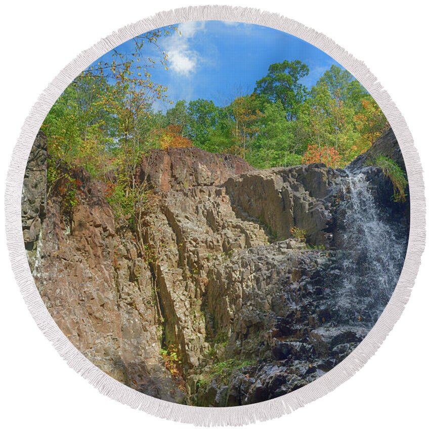 Autumn Round Beach Towel featuring the photograph Hemlock Falls at South Mountain Reservation by Alan Goldberg
