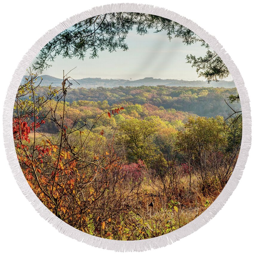 Ozarks Round Beach Towel featuring the photograph Henning Conservation Expansive Overlook by Jennifer White