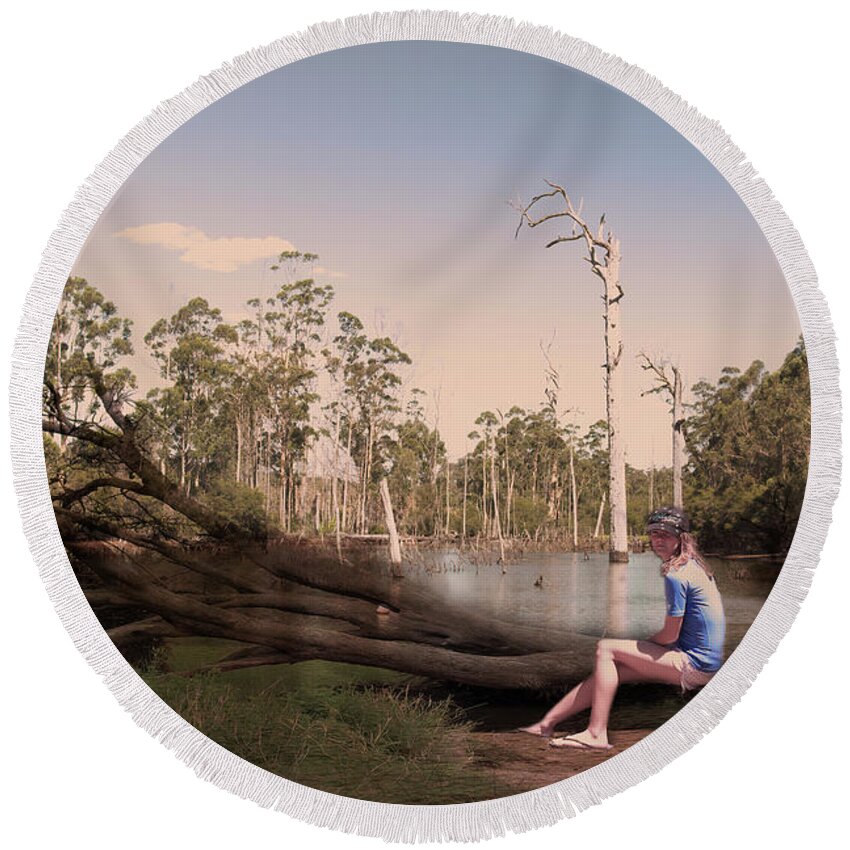 Pemberton Round Beach Towel featuring the photograph Her Place by the Lake by Elaine Teague