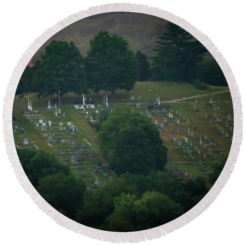 Hermann Round Beach Towel featuring the photograph Hermann Hill Cemetery by Jeff Phillippi