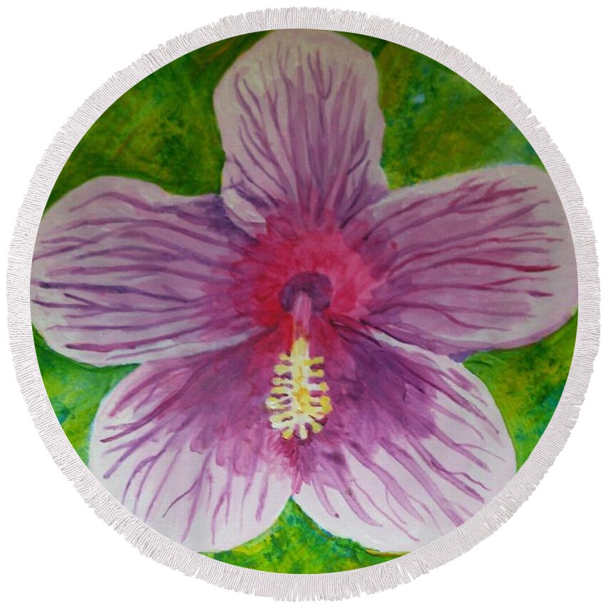 Hibiscus Round Beach Towel featuring the painting Hibiscus Beauty by Margaret Crusoe