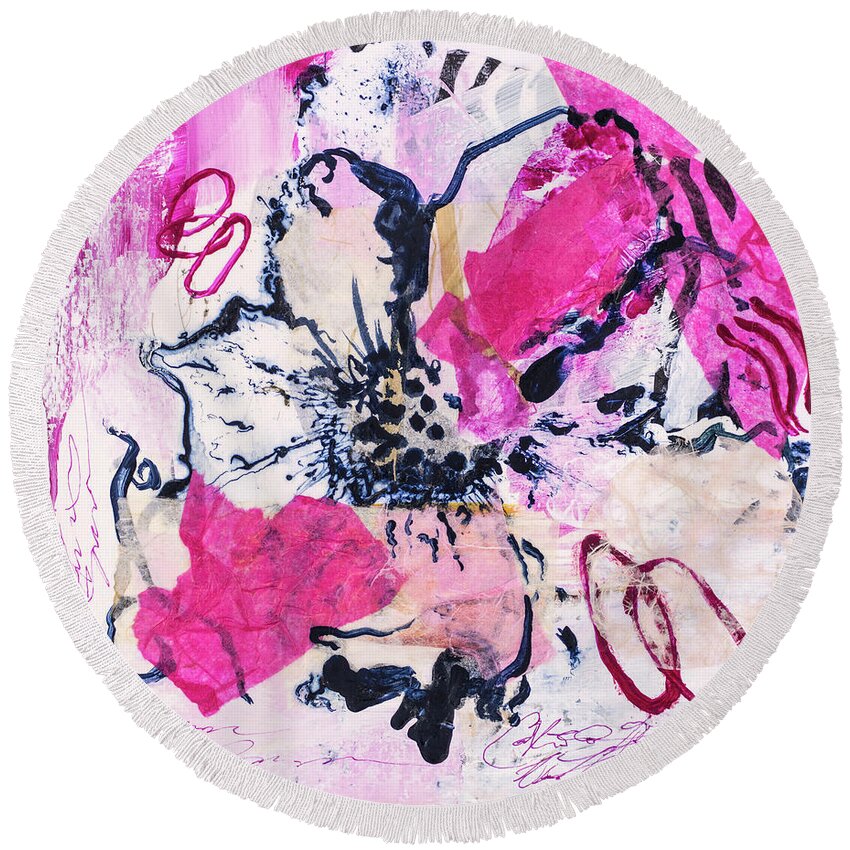 Flower Art Round Beach Towel featuring the mixed media Hibiscus by Catherine Jeltes