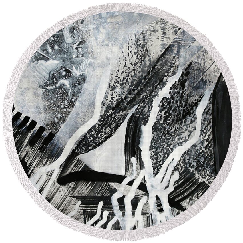 Black And White Round Beach Towel featuring the painting Hidden Hot Springs by Polly Castor