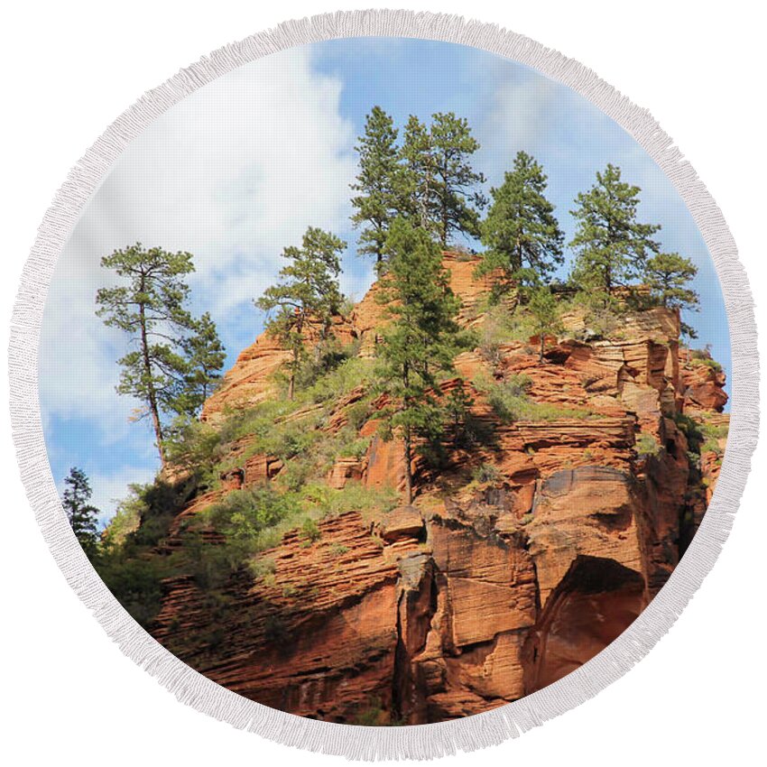 Landscape Round Beach Towel featuring the photograph High Above the Canyon by Robert Carter