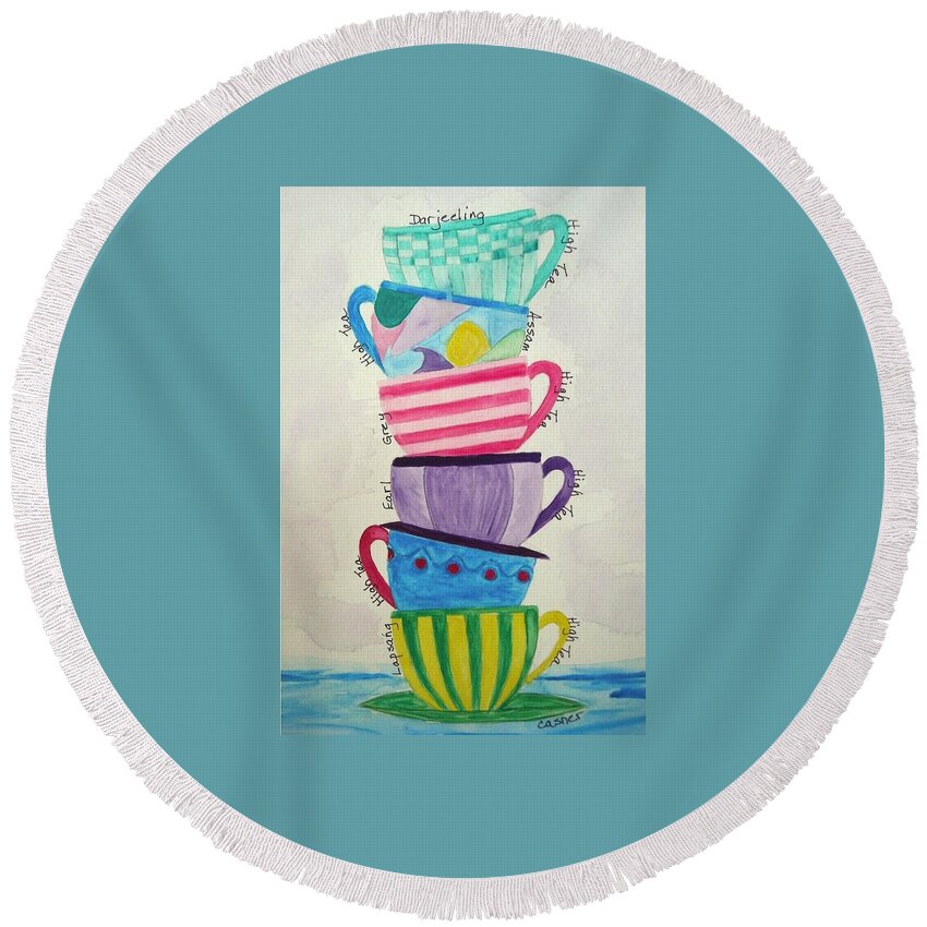 Tea Round Beach Towel featuring the painting High Tea by Colleen Casner