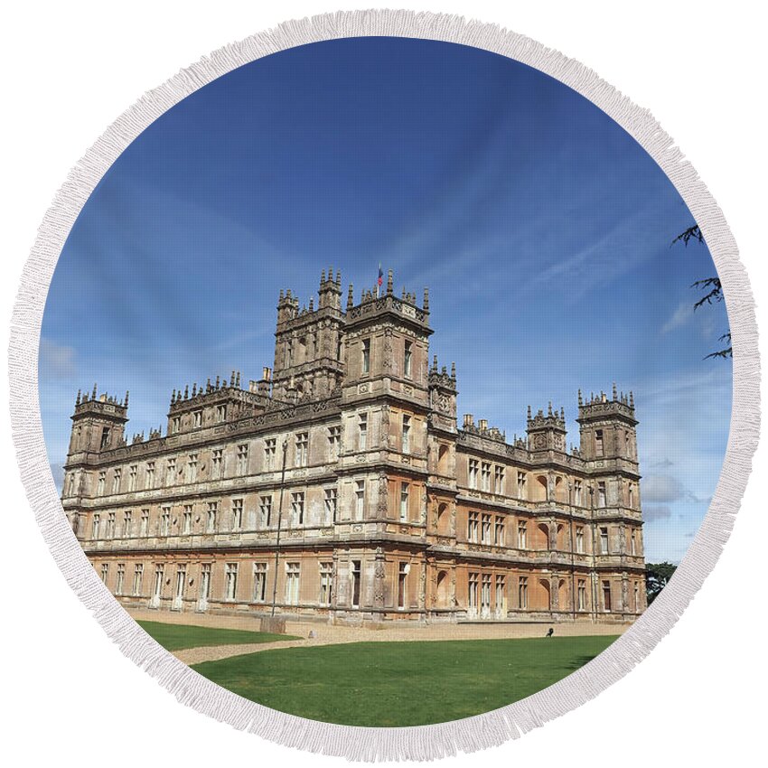 Highclere Castle Round Beach Towel featuring the photograph Highclere Castle aka Downton Abbey by Joe Schofield