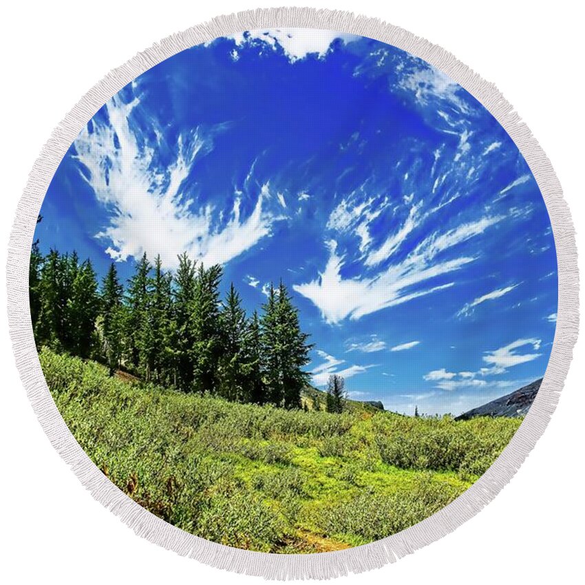 Viewing Round Beach Towel featuring the photograph Highland Lakes Clouds by David Desautel