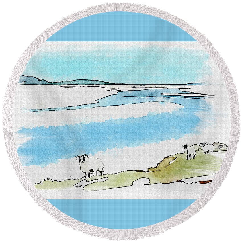 Scottish Round Beach Towel featuring the digital art Highland Sheep by John Mckenzie