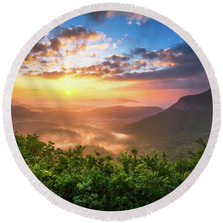 Sunset Round Beach Towel featuring the photograph Highlands Sunrise - Whitesides Mountain in Highlands NC by Dave Allen