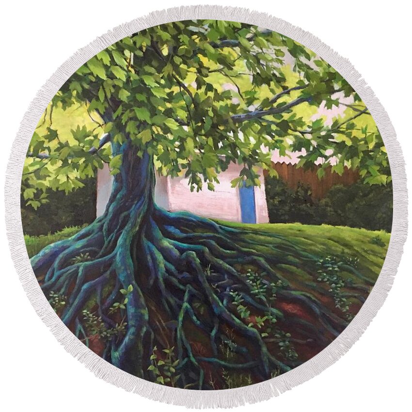 Tree Round Beach Towel featuring the painting Hillcrest by Don Morgan