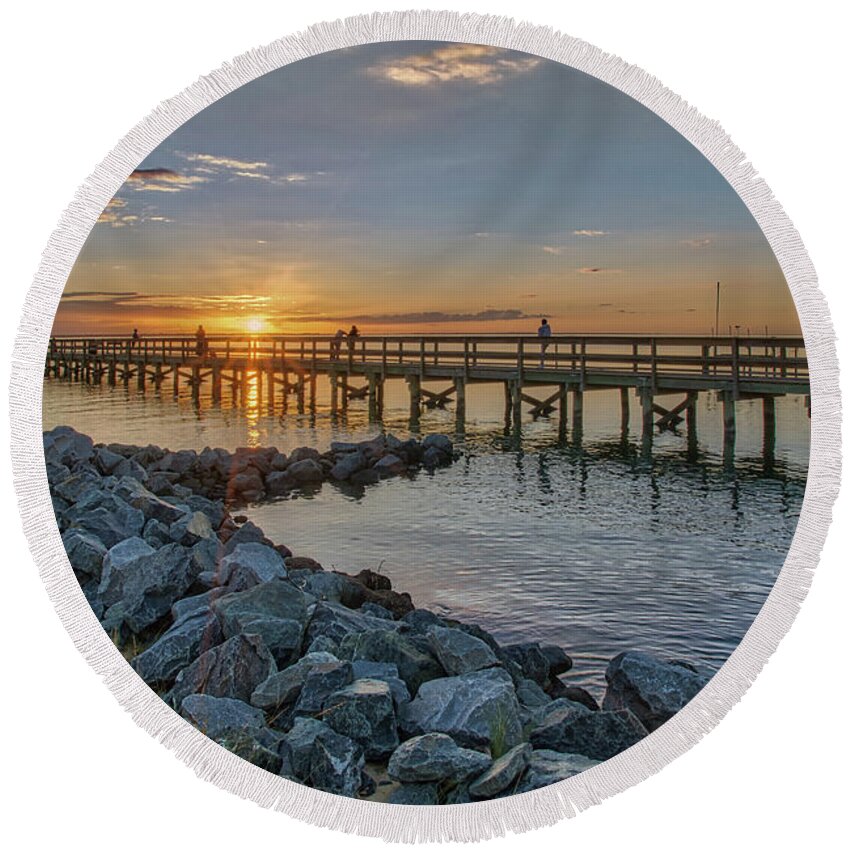 Hilton Pier Round Beach Towel featuring the photograph Hilton Pier Sunset by Jerry Gammon