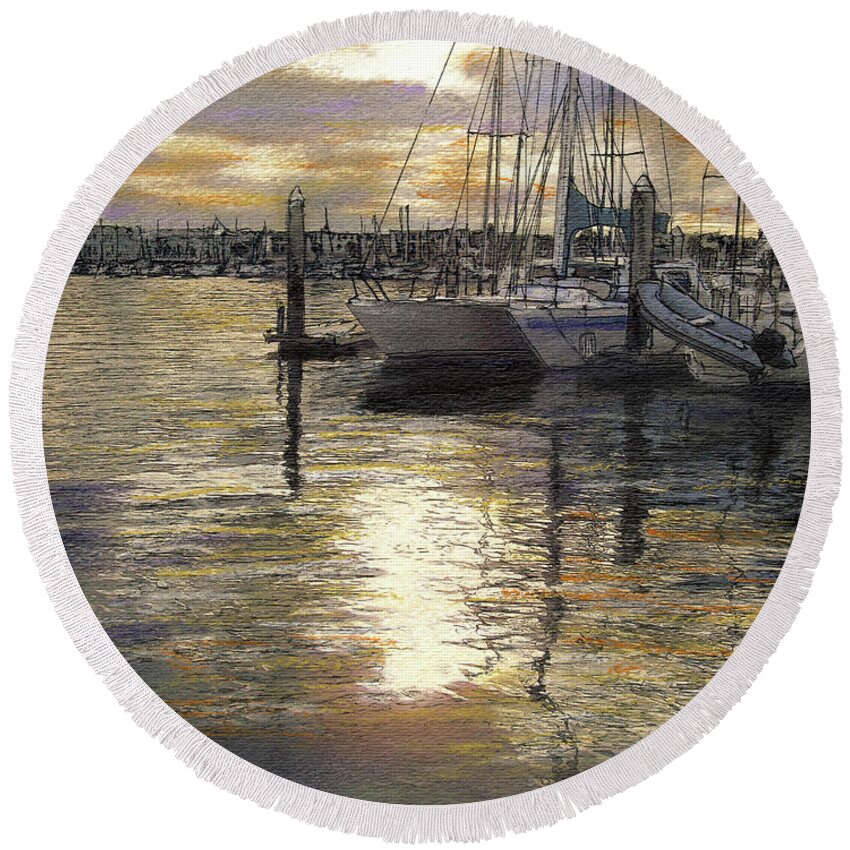 Reflections Round Beach Towel featuring the pastel Hiolani II by Randy Sprout