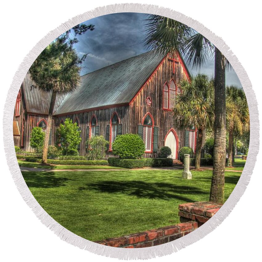 Churches Round Beach Towel featuring the photograph Historic Church of the Cross by John Handfield