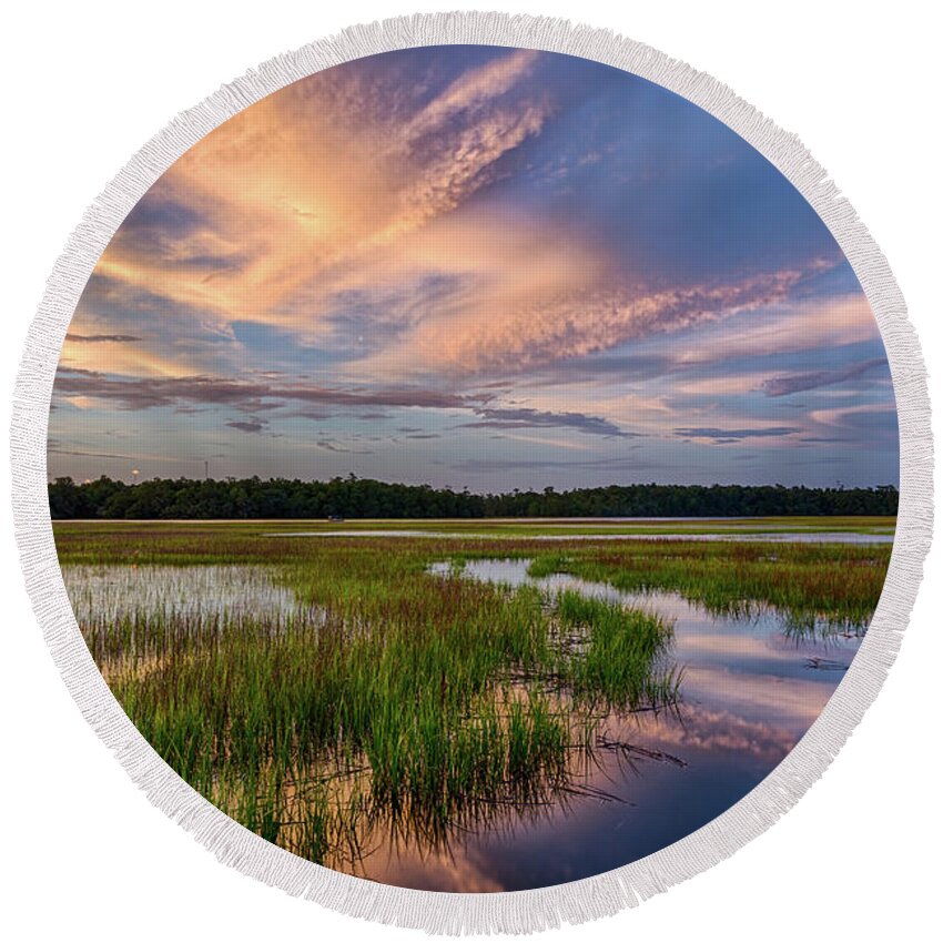  Round Beach Towel featuring the photograph Hobcaw Sunrise by Jim Miller