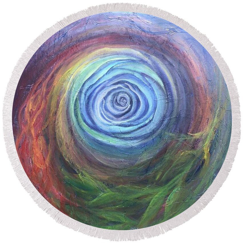 Cosmic Round Beach Towel featuring the painting Holding Centered by Kristine Izak