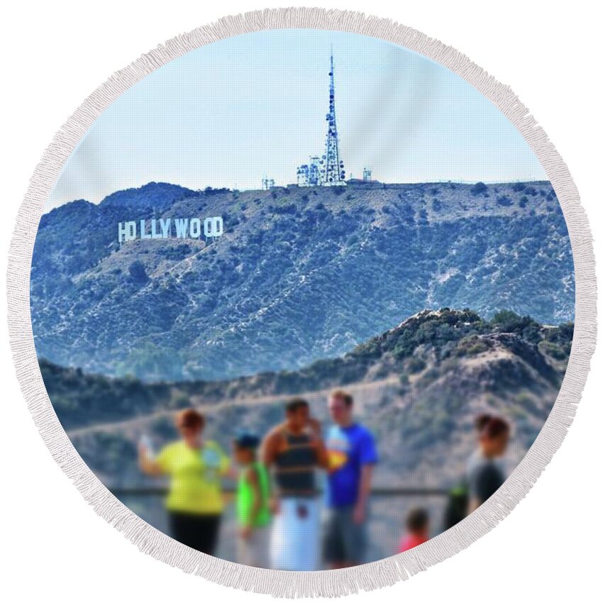 Hollywood Sign Round Beach Towel featuring the photograph Hollywood Sign from Mount Wilson Observatory by Jim Albritton