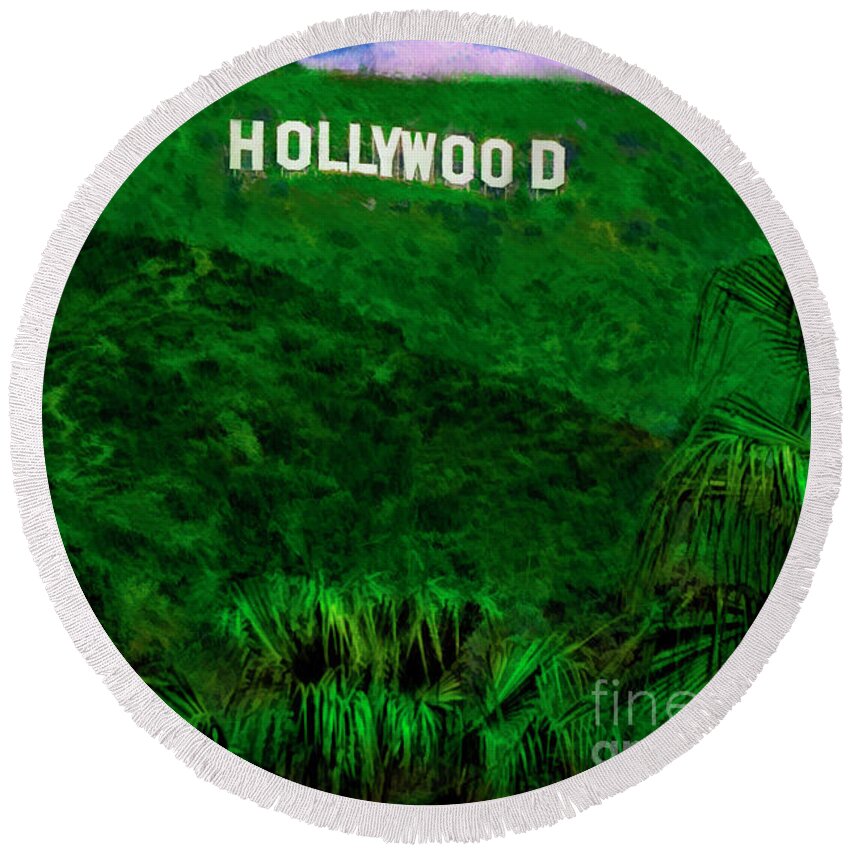 Hollywood Sign Round Beach Towel featuring the photograph Hollywood Sign Los Angeles by Blake Richards