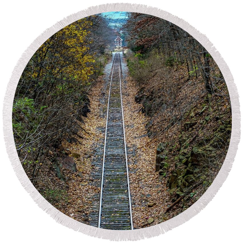 Autumn Round Beach Towel featuring the photograph A Long Way Home by Brian Shoemaker