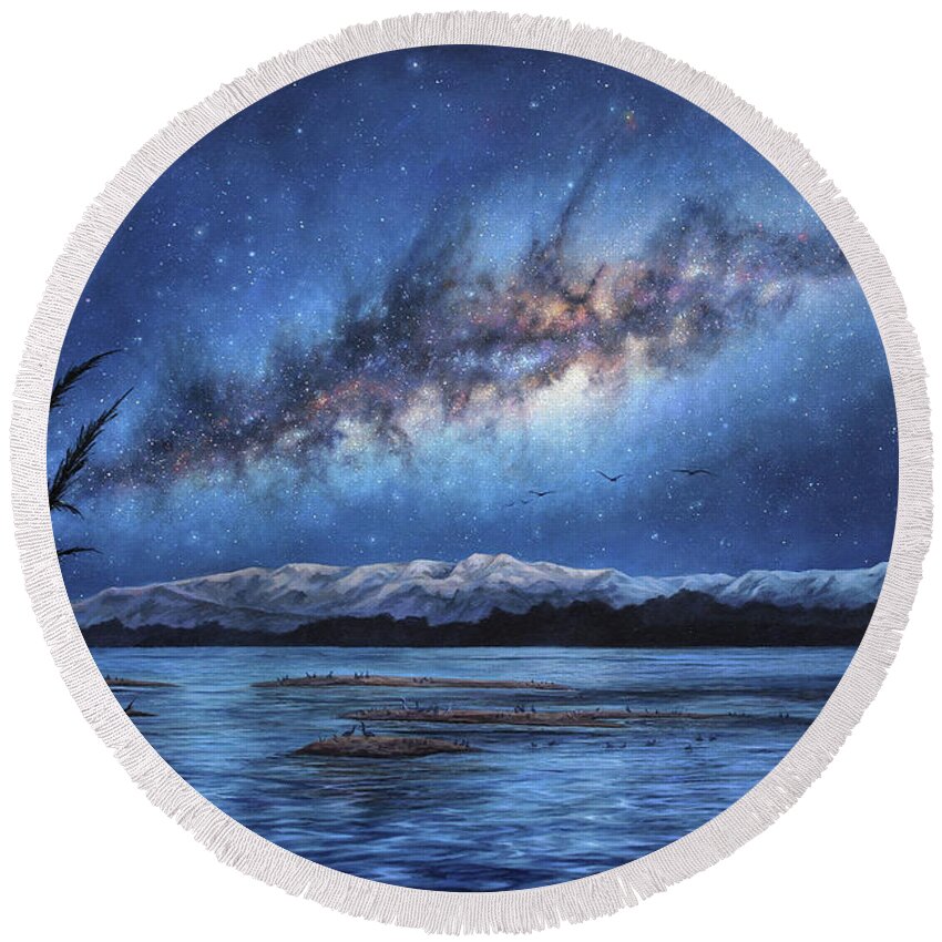 Milky Way Round Beach Towel featuring the painting Home by Lucy West