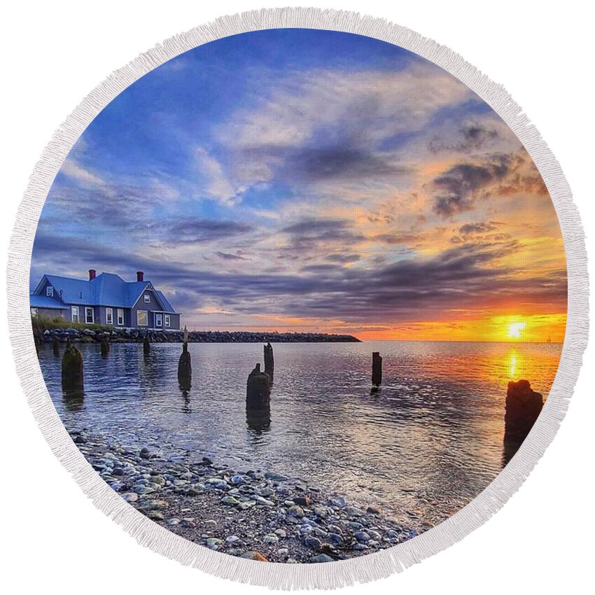 Sunset Round Beach Towel featuring the photograph Home of the Terrapin King by Dark Whimsy