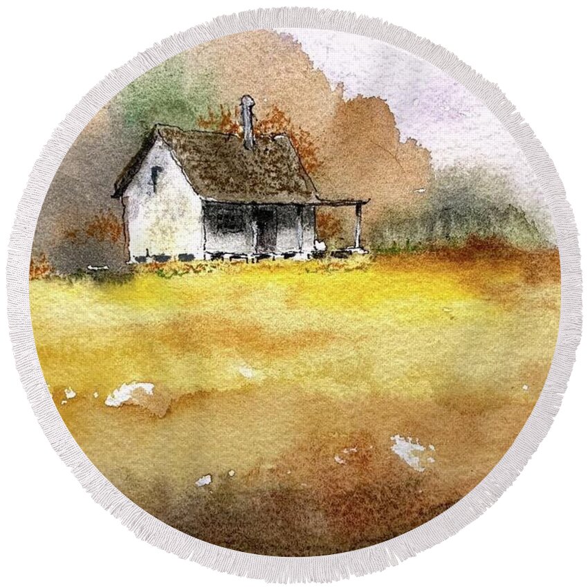 Watercolor Round Beach Towel featuring the painting Home Place by William Renzulli