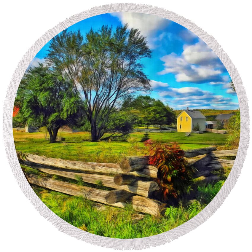 Landscape Round Beach Towel featuring the photograph Homestead Fences by Carol Randall