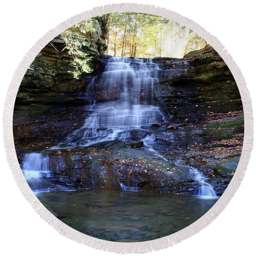 Nature Round Beach Towel featuring the photograph Honey Run Falls by Mary Walchuck