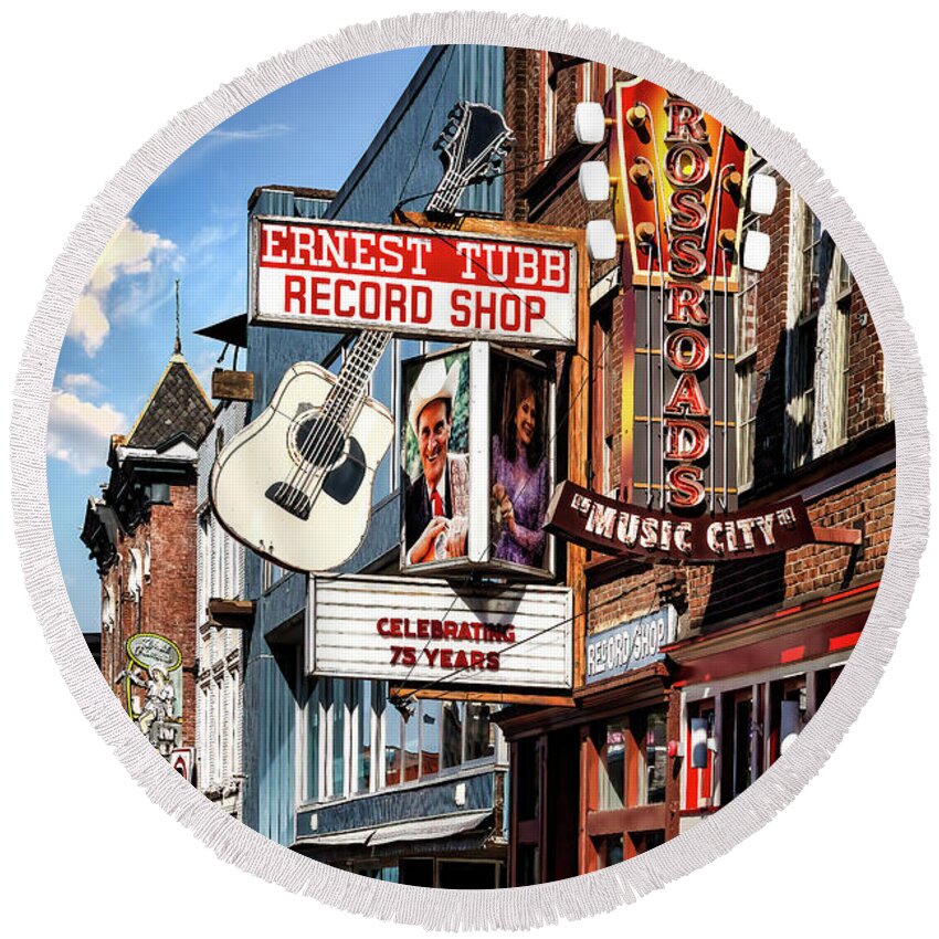Nashville Round Beach Towel featuring the photograph Honky Tonk Row in Nashville by Shelia Hunt